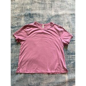 Lululemon Rose Blush Pink Purple Classic Fit Cotton Blend T Shirt W3FGDS Size 2